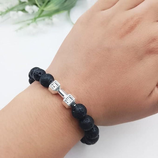 Volcanic Lava Stone Dumbbell Black Matte Beads Bracelets for Women Men